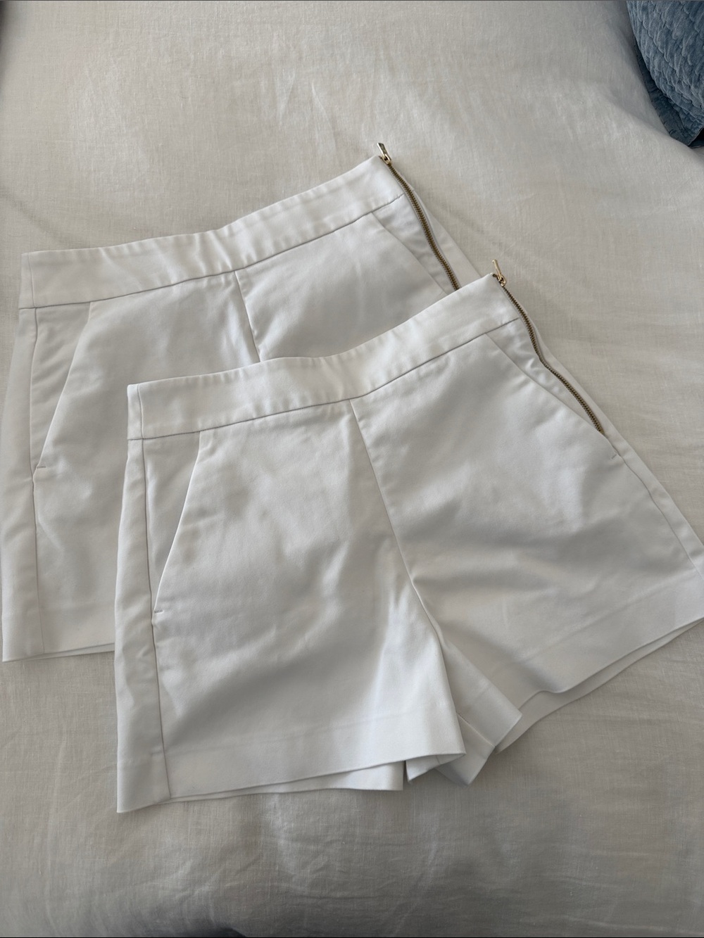 Women's Tailored High-Rise White Shorts with Gold Zip
